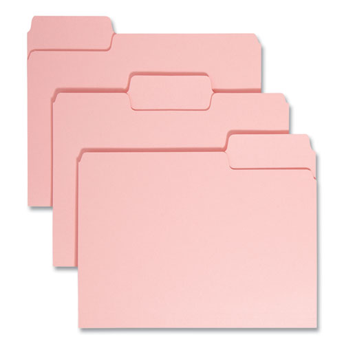 Image of Smead Colored File Folders, 1/3-Cut Tabs: Assorted, Letter Size, 0.75" Expansion, Pink, 100/Box