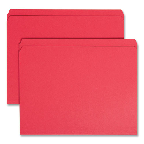 Image of Smead Reinforced Top Tab Colored File Folders, Straight Tabs, Letter Size, 0.75" Expansion, Red, 100/Box