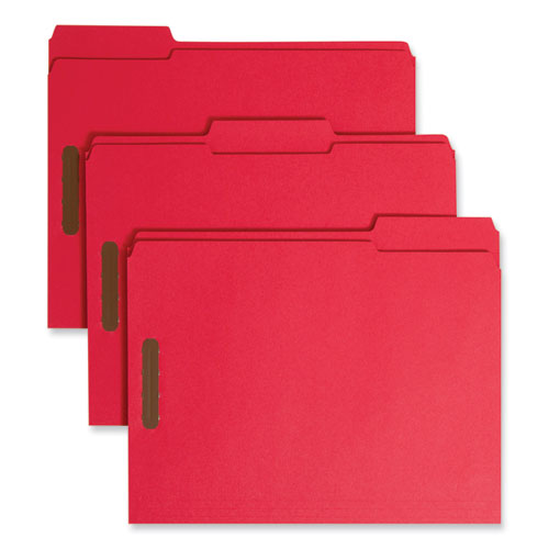 Image of Smead Top Tab Colored Fastener Folders, 0.75" Expansion, 2 Fasteners, Letter Size, Red Exterior, 50/Box