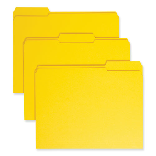Image of Smead Reinforced Top Tab Colored File Folders, 1/3-Cut Tabs: Assorted, Letter Size, 0.75" Expansion, Yellow, 100/Box