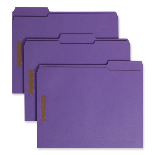 Image of Smead Top Tab Colored Fastener Folders, 0.75" Expansion, 2 Fasteners, Letter Size, Purple Exterior, 50/Box