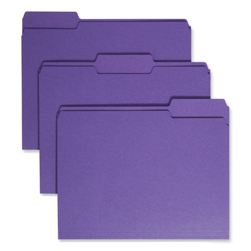 Image of Smead Colored File Folders, 1/3-Cut Tabs: Assorted, Letter Size, 0.75" Expansion, Purple, 100/Box
