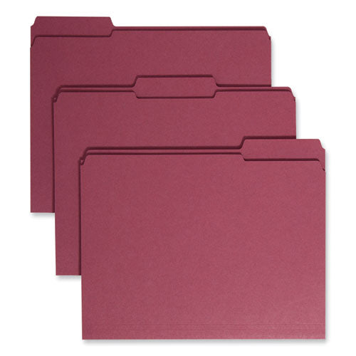 Image of Smead Reinforced Top Tab Colored File Folders, 1/3-Cut Tabs: Assorted, Letter Size, 0.75" Expansion, Maroon, 100/Box
