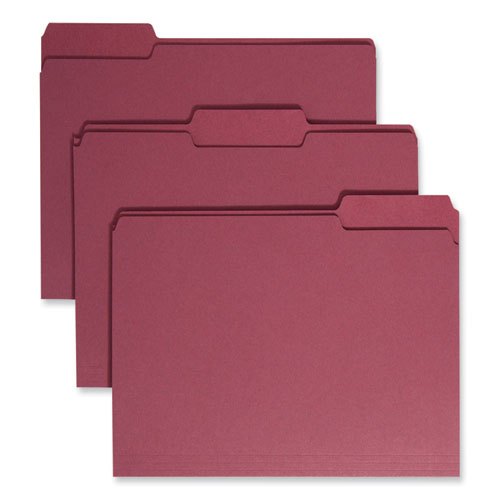 Image of Smead Colored File Folders, 1/3-Cut Tabs: Assorted, Letter Size, 0.75" Expansion, Maroon, 100/Box