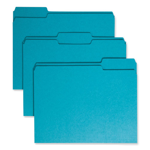 Image of Smead Colored File Folders, 1/3-Cut Tabs: Assorted, Letter Size, 0.75" Expansion, Teal, 100/Box