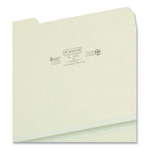 Image of Smead Expanding Recycled Heavy Pressboard Folders, 1/3-Cut Tabs: Assorted, Letter Size, 1" Expansion, Gray-Green, 25/Box