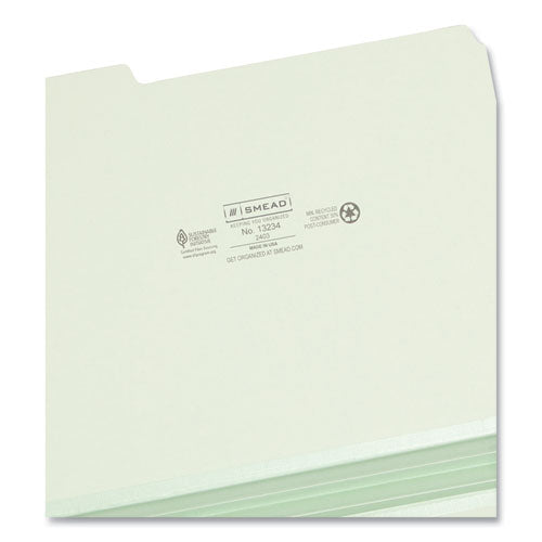 Image of Smead Expanding Recycled Heavy Pressboard Folders, 1/3-Cut Tabs: Assorted, Letter Size, 2" Expansion, Gray-Green, 25/Box