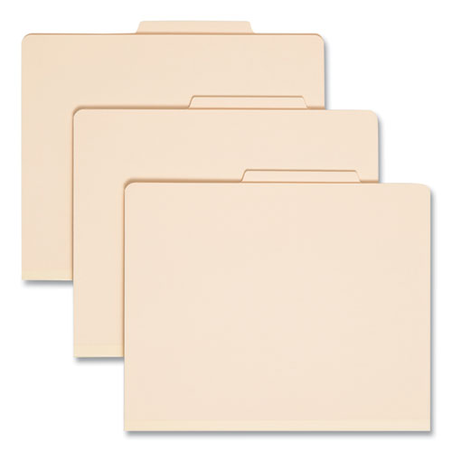 Image of Smead Four-Section Top Tab Classification Folders, 2" Expansion, 1 Divider, 4 Fasteners, Letter Size, Manila, 10/Box