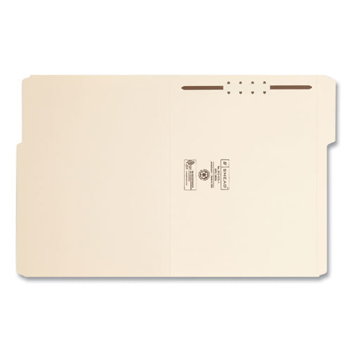 Image of Smead Top Tab Fastener Folders, 1/3-Cut Tabs: Assorted, 0.75" Expansion, 1 Fastener, Letter Size, Manila Exterior, 50/Box