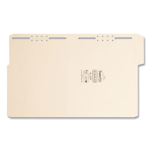 Image of Smead SuperTab Reinforced Guide Height Fastener Folders, 11-pt Manila, 0.75" Expansion, 2 Fasteners, Letter Size, Manila, 50/Box