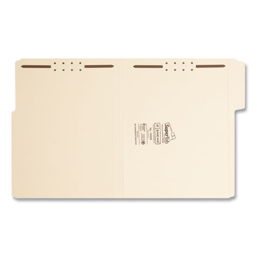 Image of Smead SuperTab Reinforced Guide Height Fastener Folders, 14-pt Manila, 0.75" Expansion, 2 Fasteners, Letter Size, Manila, 50/Box