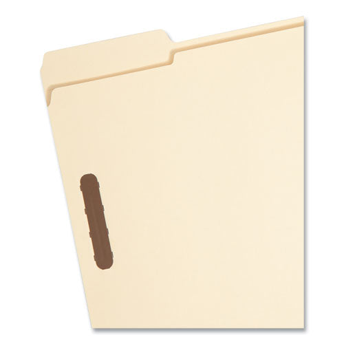 Image of Smead Recycled Top Tab Fastener Folders, 1/3-Cut Tabs: Assorted, 0.75" Expansion, 2 Fasteners, Letter Size, Manila Exterior, 50/Box