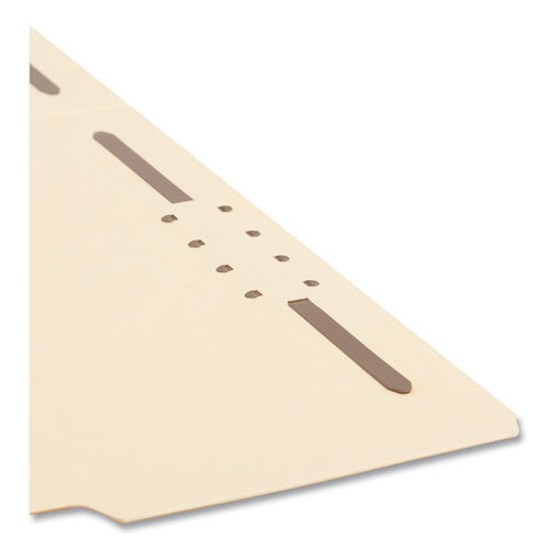 Image of Smead Recycled Top Tab Fastener Folders, 1/3-Cut Tabs: Assorted, 0.75" Expansion, 2 Fasteners, Letter Size, Manila Exterior, 50/Box