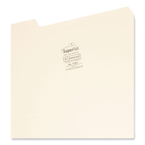 Image of Smead SuperTab Top Tab File Folders, 1/3-Cut Tabs: Assorted, Legal Size, 0.75" Expansion, 11-pt Manila, 100/Box