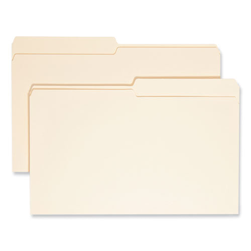 Image of Smead Manila File Folders, 1/2-Cut Tabs: Assorted, Legal Size, 0.75" Expansion, Manila, 100/Box