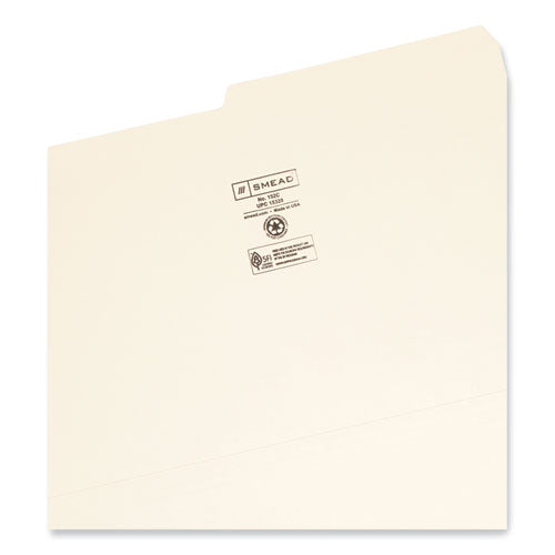 Image of Smead Manila File Folders, 1/2-Cut Tabs: Assorted, Legal Size, 0.75" Expansion, Manila, 100/Box