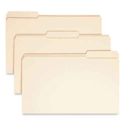 Image of Smead Reinforced Tab Manila File Folders, 1/3-Cut Tabs: Assorted, Legal Size, 0.75" Expansion, 11-pt Manila, 100/Box