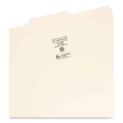 Image of Smead Reinforced Tab Manila File Folders, 1/3-Cut Tabs: Center Position, Legal Size, 0.75" Expansion, 11-pt Manila, 100/Box