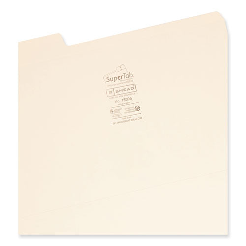 Image of Smead SuperTab Reinforced Guide Height Top Tab Folders, 1/3-Cut Tabs: Assorted, Legal Size, 0.75" Expansion, Manila, 100/Box