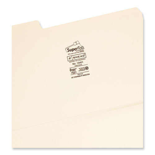Image of Smead SuperTab Top Tab File Folders, 1/3-Cut Tabs: Assorted, Legal Size, 0.75" Expansion, 14-pt Manila, 50/Box
