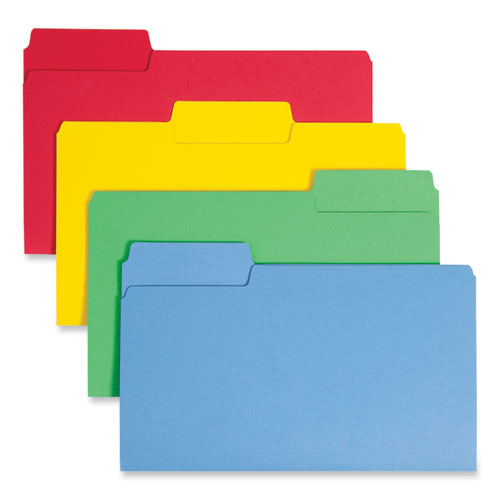 Image of Smead SuperTab Colored File Folders, 1/3-Cut Tabs: Assorted, Legal Size, 0.75" Expansion, 14-pt Stock, Assorted Colors, 50/Box