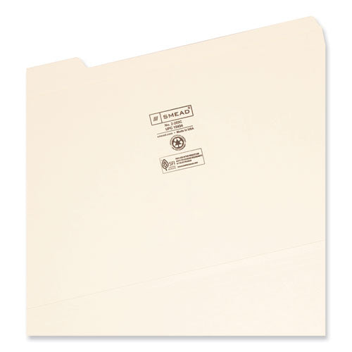 Image of Smead Reinforced Tab Manila File Folders, 1/3-Cut Tabs: Assorted, Legal Size, 0.75" Expansion, 14-pt Manila, 100/Box