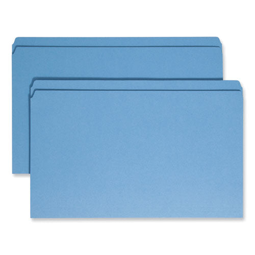 Image of Smead Reinforced Top Tab Colored File Folders, Straight Tabs, Legal Size, 0.75" Expansion, Blue, 100/Box