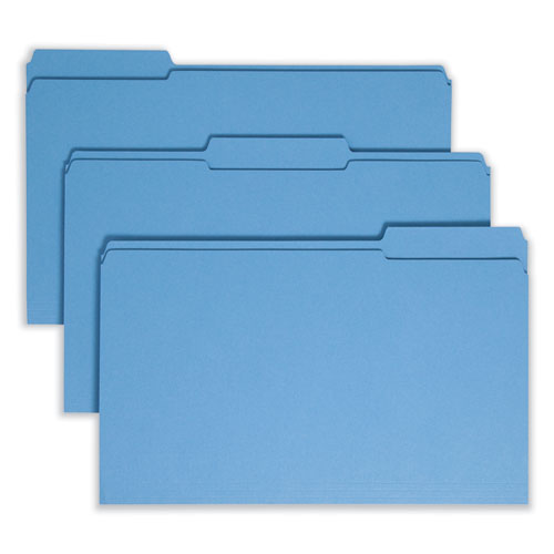 Image of Smead Reinforced Top Tab Colored File Folders, 1/3-Cut Tabs: Assorted, Legal Size, 0.75" Expansion, Blue, 100/Box