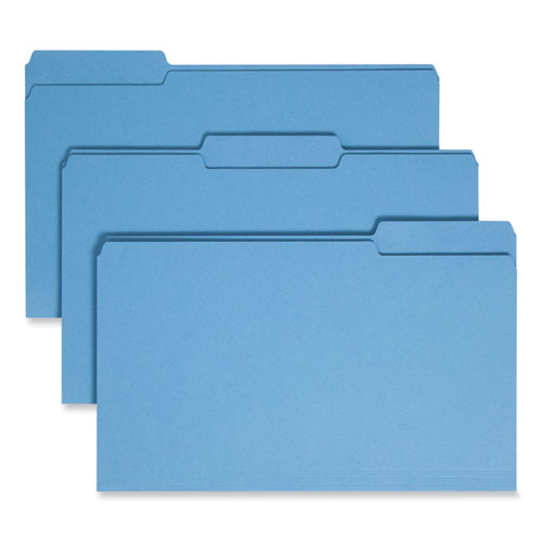 Image of Smead Colored File Folders, 1/3-Cut Tabs: Assorted, Legal Size, 0.75" Expansion, Blue, 100/Box