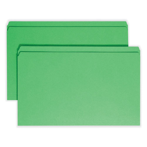 Image of Smead Reinforced Top Tab Colored File Folders, Straight Tabs, Legal Size, 0.75" Expansion, Green, 100/Box