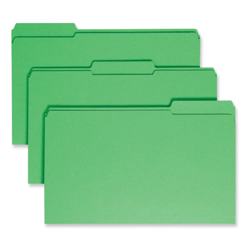 Image of Smead Reinforced Top Tab Colored File Folders, 1/3-Cut Tabs: Assorted, Legal Size, 0.75" Expansion, Green, 100/Box