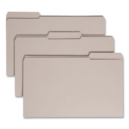 Image of Smead Reinforced Top Tab Colored File Folders, 1/3-Cut Tabs: Assorted, Legal Size, 0.75" Expansion, Gray, 100/Box