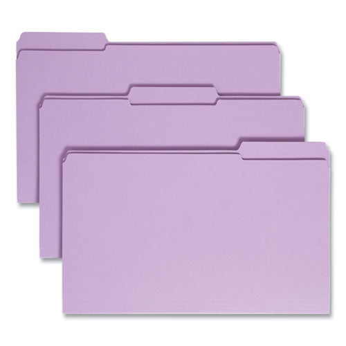 Image of Smead Reinforced Top Tab Colored File Folders, 1/3-Cut Tabs: Assorted, Legal Size, 0.75" Expansion, Lavender, 100/Box