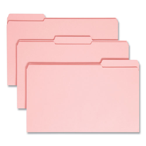 Image of Smead Reinforced Top Tab Colored File Folders, 1/3-Cut Tabs: Assorted, Legal Size, 0.75" Expansion, Pink, 100/Box