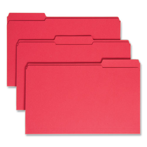 Image of Smead Reinforced Top Tab Colored File Folders, 1/3-Cut Tabs: Assorted, Legal Size, 0.75" Expansion, Red, 100/Box