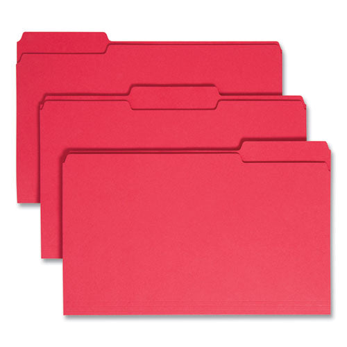 Image of Smead Colored File Folders, 1/3-Cut Tabs: Assorted, Legal Size, 0.75" Expansion, Red, 100/Box