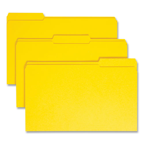 Image of Smead Reinforced Top Tab Colored File Folders, 1/3-Cut Tabs: Assorted, Legal Size, 0.75" Expansion, Yellow, 100/Box