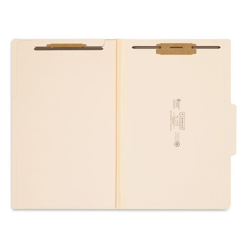 Image of Smead Four-Section Top Tab Classification Folders, 2" Expansion, 1 Divider, 4 Fasteners, Legal Size, Manila, 10/Box