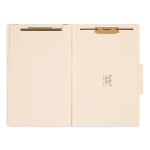 Image of Smead Four-Section Top Tab Classification Folders, 2" Expansion, 1 Divider, 4 Fasteners, Legal Size, Manila, 10/Box