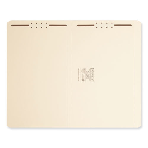 Image of Smead Top Tab Fastener Folders, Straight Tabs, 0.75" Expansion, 2 Fasteners, Legal Size, Manila Exterior, 50/Box