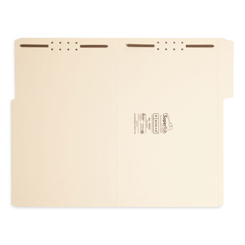 Image of Smead SuperTab Reinforced Guide Height Fastener Folders, 14-pt Manila, 0.75" Expansion, 2 Fasteners, Legal Size, Manila, 50/Box