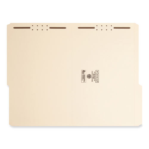 Image of Smead Top Tab Fastener Folders, Guide-Height 2/5-Cut Tabs, 0.75" Expansion, 2 Fasteners, Legal Size, 11-pt Manila, 50/Box
