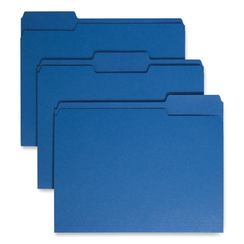Image of Smead Colored File Folders, 1/3-Cut Tabs: Assorted, Letter Size, 0.75" Expansion, Navy Blue, 100/Box