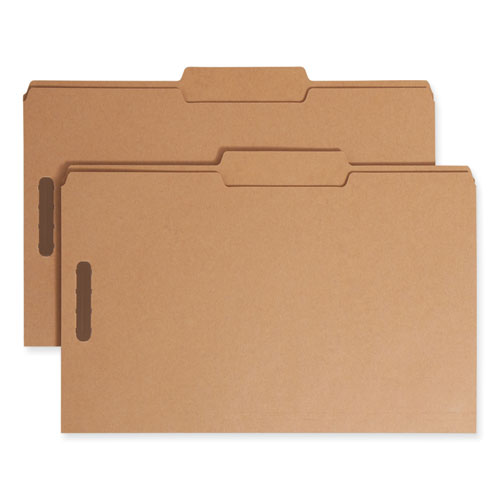 Image of Smead Top Tab Fastener Folders, Guide-Height 2/5-Cut Tabs, 0.75" Expansion, 2 Fasteners, Legal Size, 17-pt Kraft, 50/Box