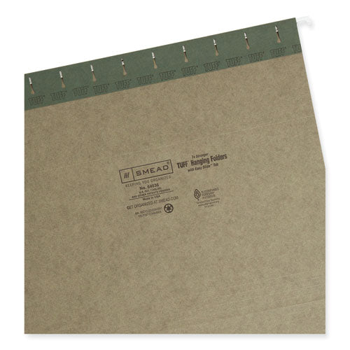 Image of Smead TUFF Hanging Folders with Easy Slide Tab, Letter Size, 1/3-Cut Tabs, Standard Green, 20/Box