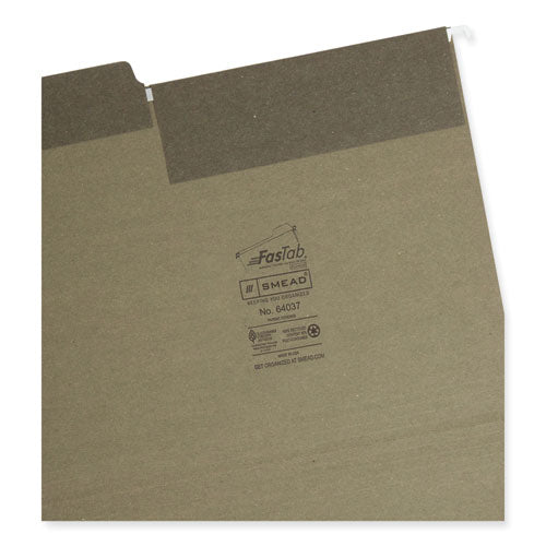 Image of Smead FasTab Hanging Folders, Letter Size, 1/3-Cut Tabs, Standard Green, 20/Box