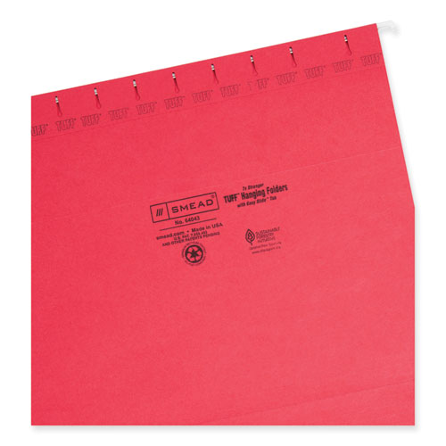 Image of Smead TUFF Hanging Folders with Easy Slide Tab, Letter Size, 1/3-Cut Tabs, Red, 18/Box