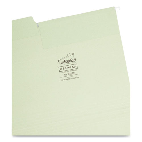 Image of Smead FasTab Hanging Folders, Letter Size, 1/3-Cut Tabs, Moss, 20/Box