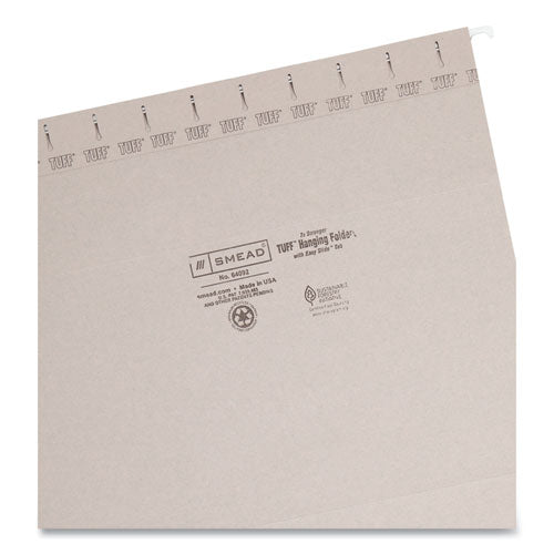 Image of Smead TUFF Hanging Folders with Easy Slide Tab, Letter Size, 1/3-Cut Tabs, Steel Gray, 18/Box