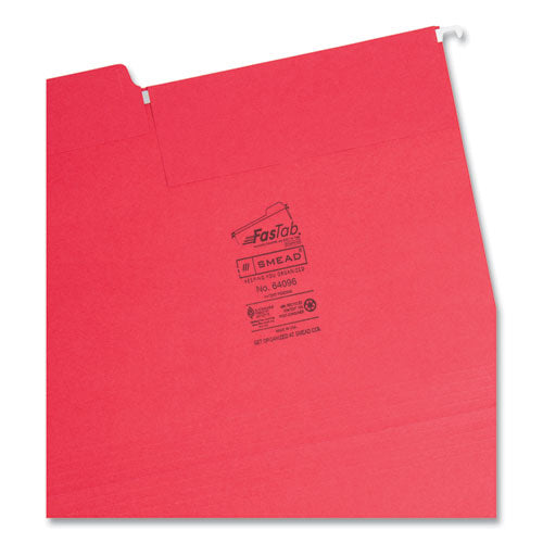 Image of Smead FasTab Hanging Folders, Letter Size, 1/3-Cut Tabs, Red, 20/Box